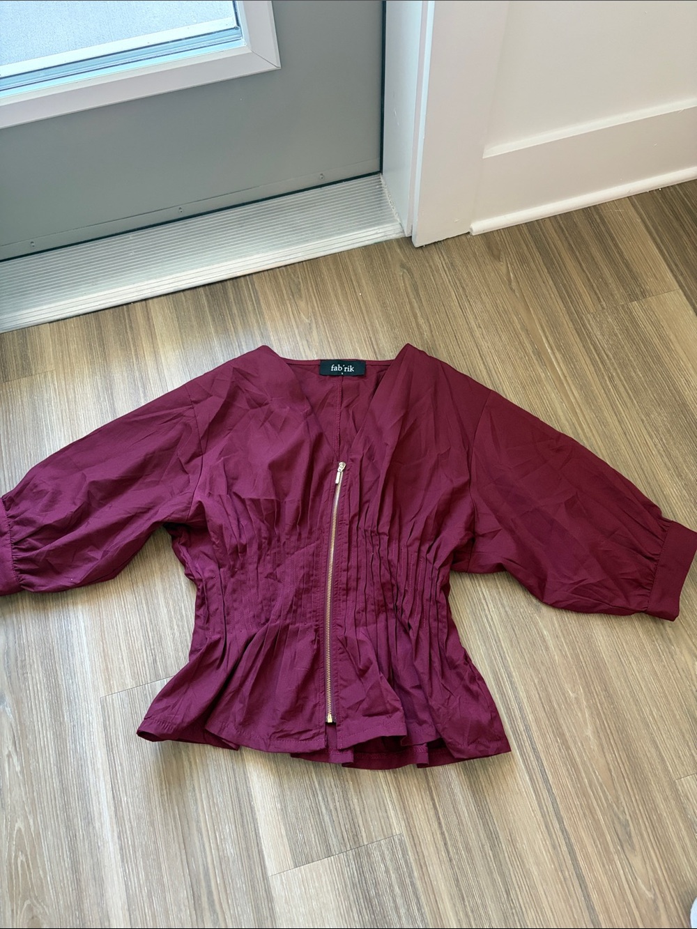 fab'rik Maroon Zip-Front Peplum Blazer